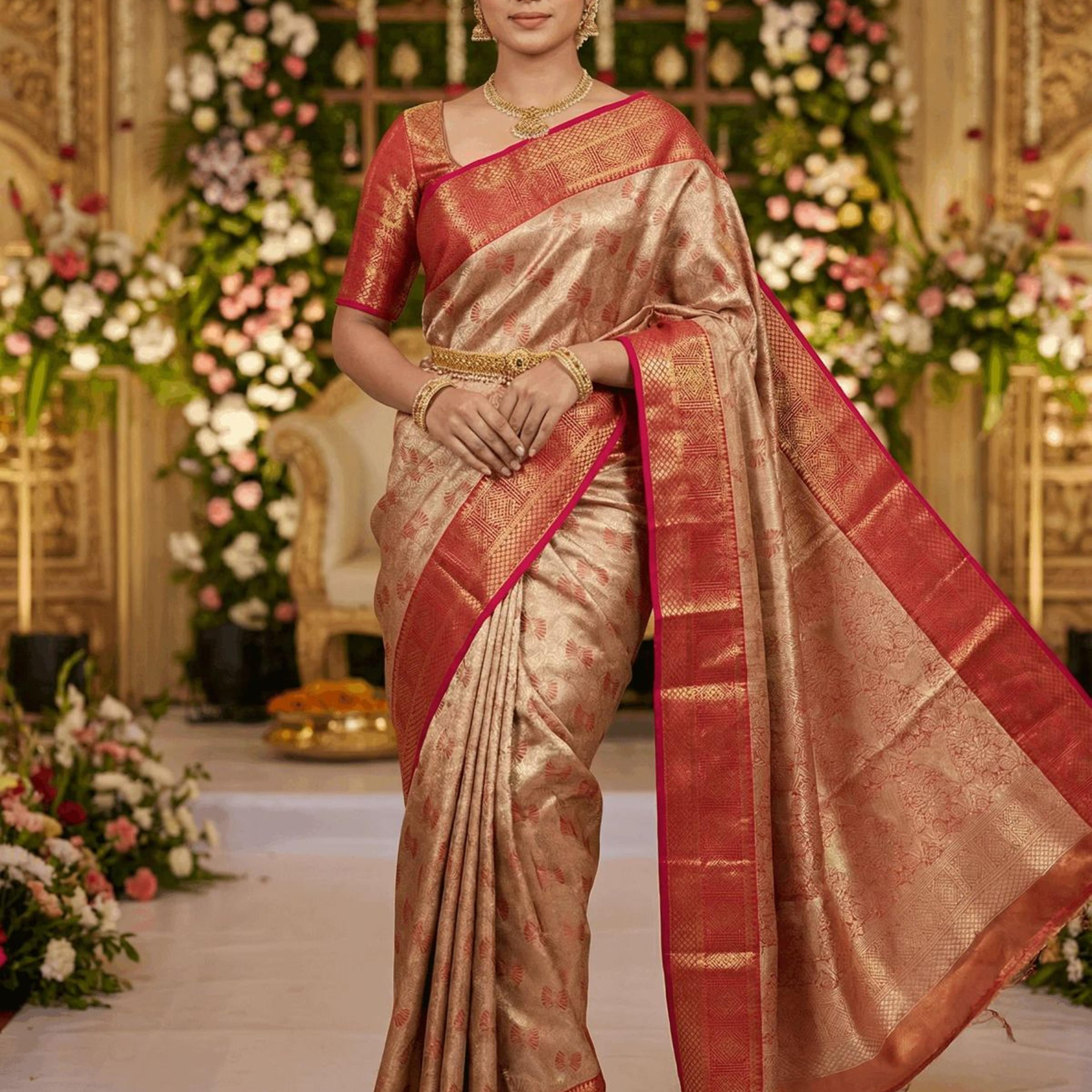 MIMOSA Women's Woven Design Kanjivaram Style Art Silk Saree with Blouse Piece - Maroon (SA00002804MRFREE)
