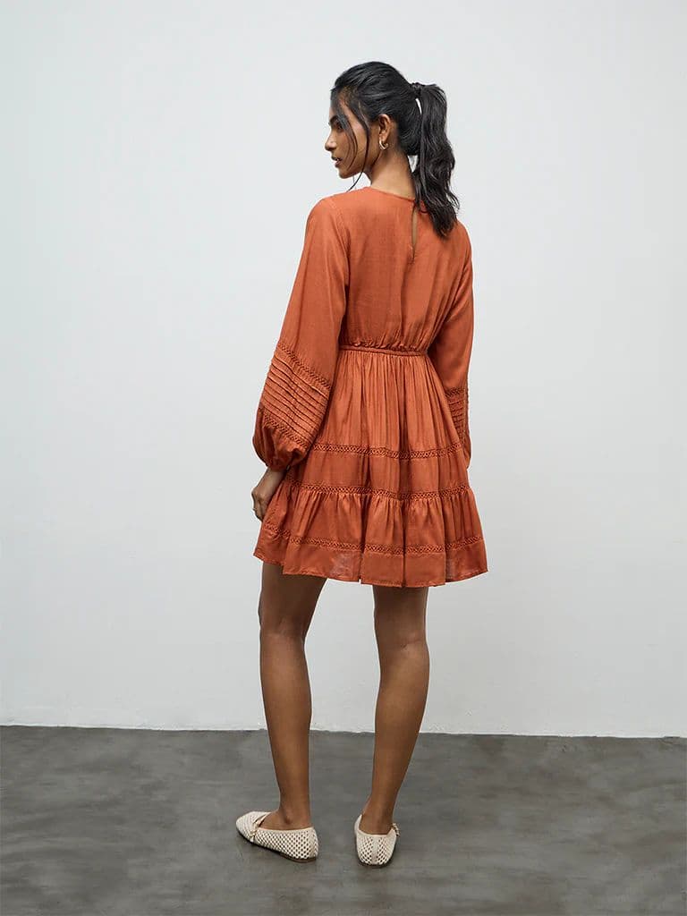 LOV Rust Floral Embroidered Tiered Dress — photo 4