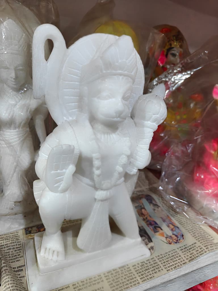 White Statue of a Hindu Deity | Marble | Gold Accents | Decorative