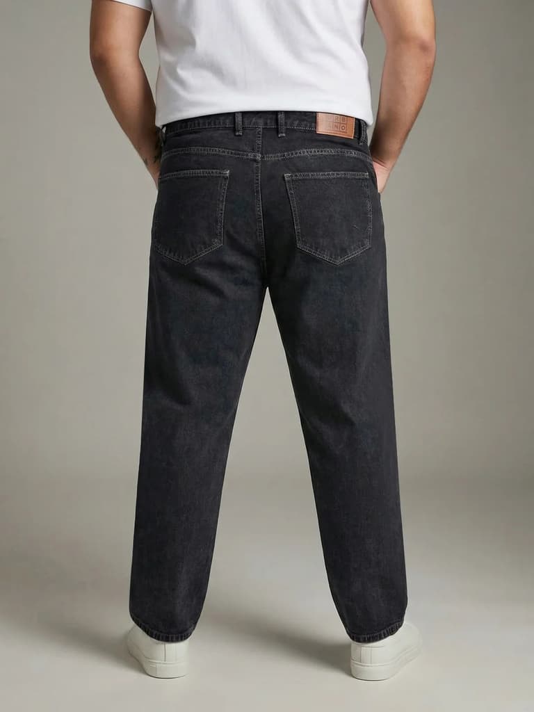 Plus Men's Dark Grey Relaxed Fit Washed Denim Jeans Non-Stretchable — photo 3