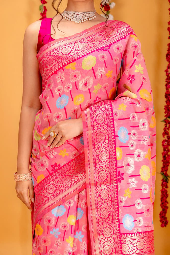 Mimosa Women's Woven Design Repated Style Art Silk Saree With Blouse Piece : SA00001583PNKFREE — photo 3