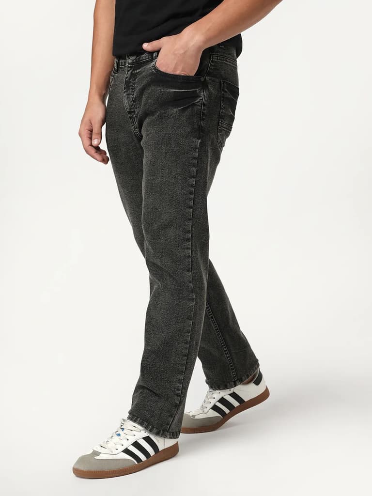 Men's Black Regular Fit Acid Washed Denim Jeans Stretchable — photo 2
