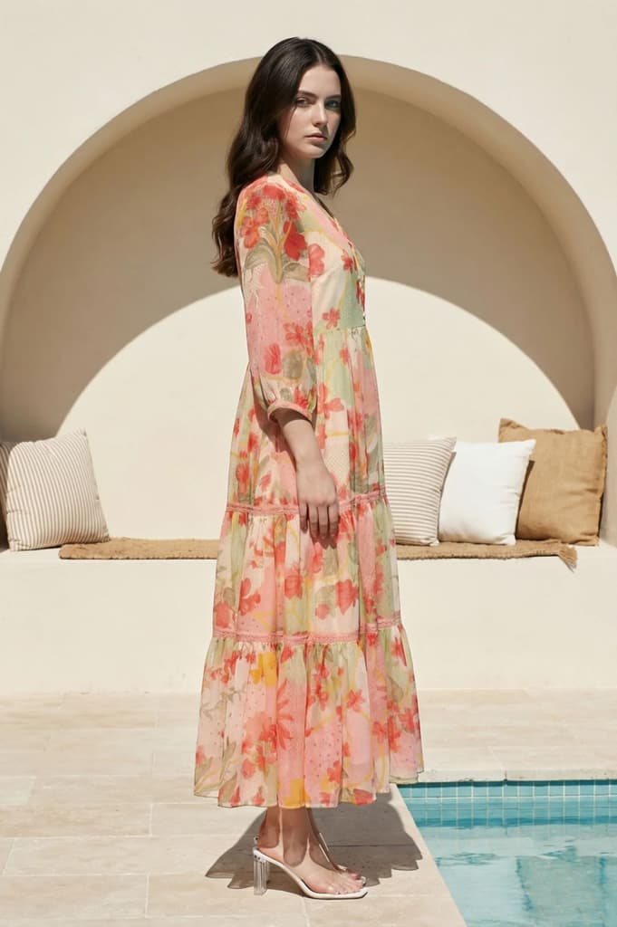 Pink Floral Printed Tiered Dress — photo 5