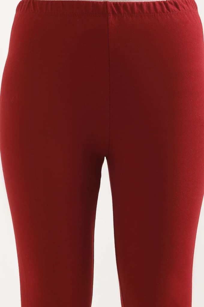 Maroon Solid Skinny Fit Cotton Tights With Elasticated Waist — photo 6