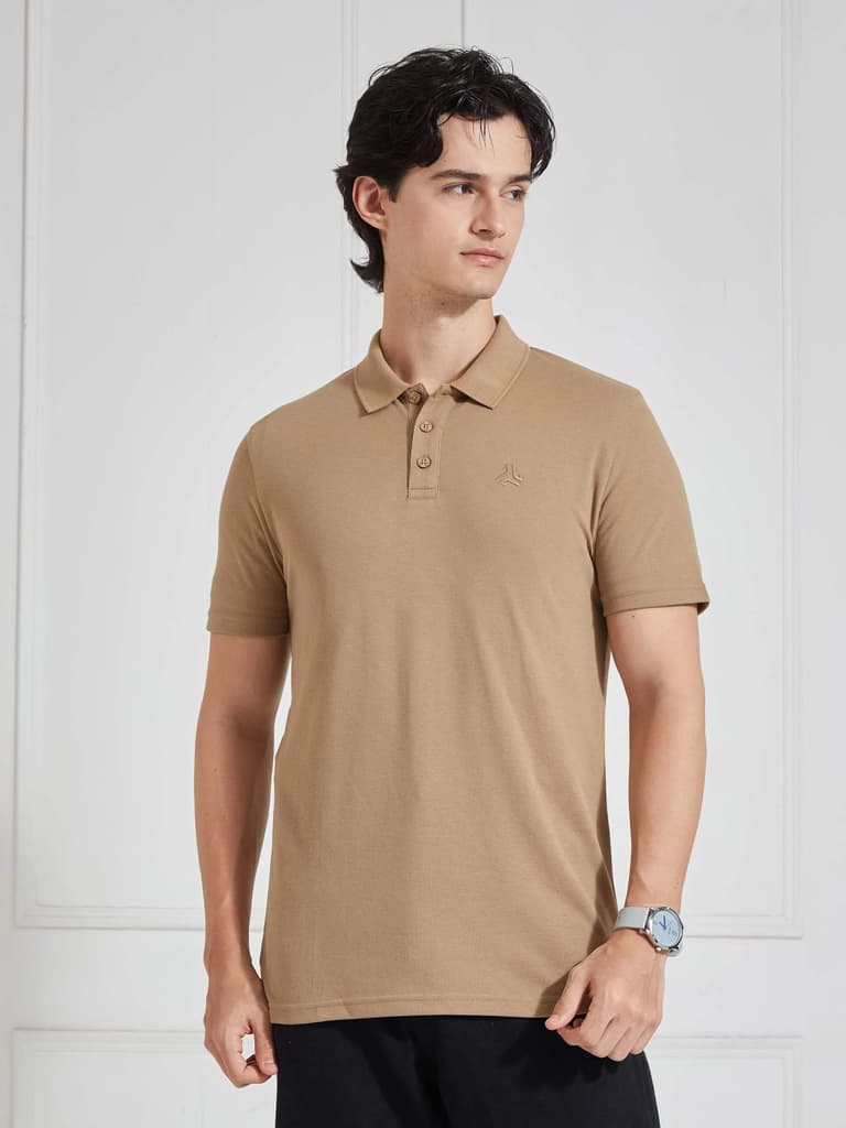 Men's Brown Solid Polo Collar T-Shirt — photo 2