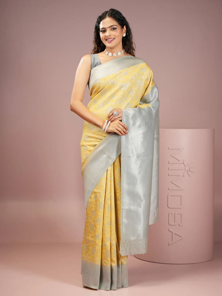 Mimosa Women's Woven Design Kanjivaram Style Art Silk Saree With Blouse Piece : SA00002003YLWFREE — photo 2