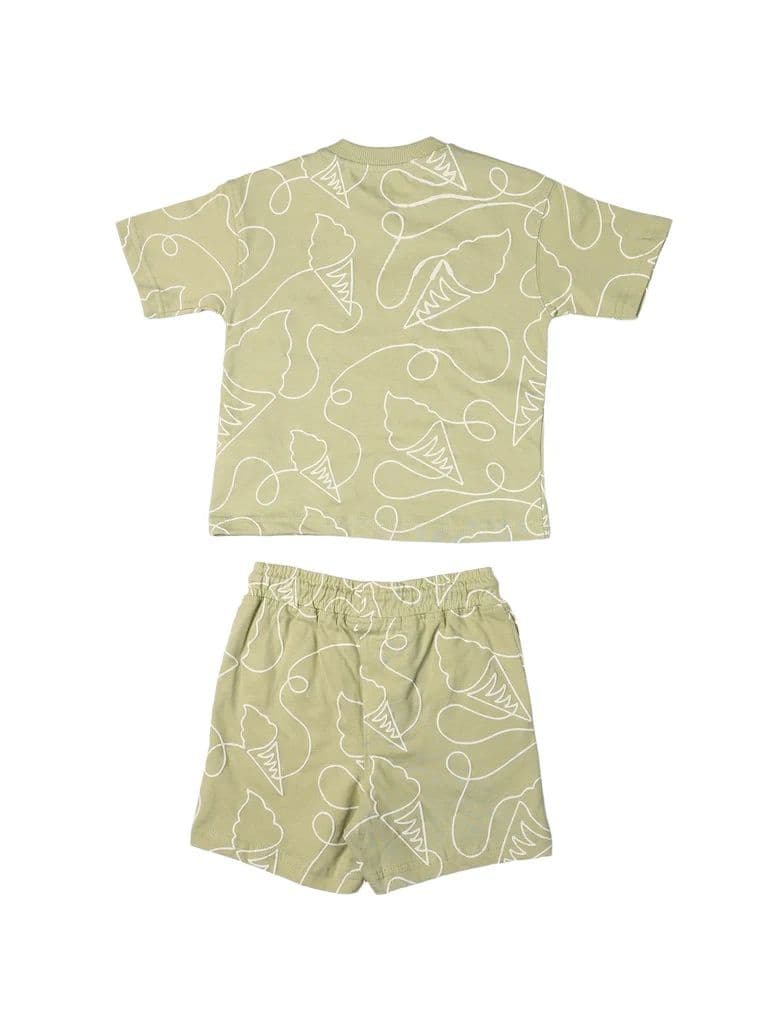 HOP Kids Boys Sage Printed Cotton T-Shirt and Shorts Set — photo 4