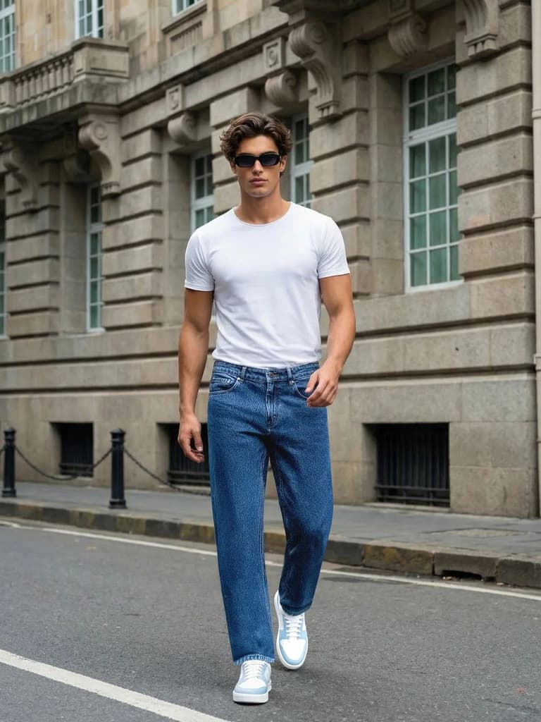 Men's Light Blue Relaxed Fit Washed Denim Jeans Non-Stretchable — photo 4