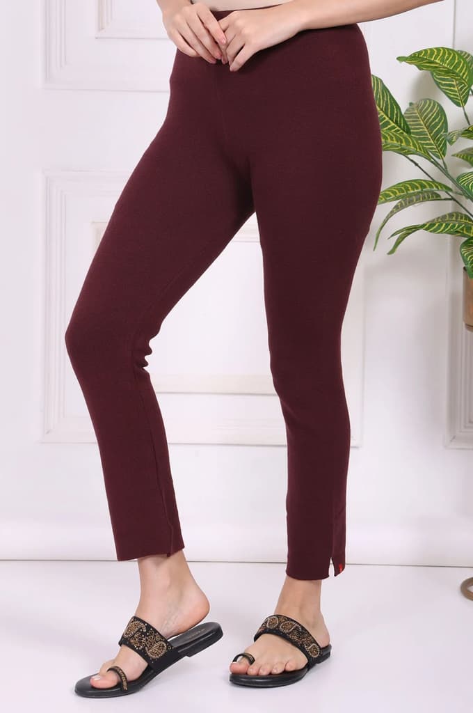 Maroon Solid Blend Ankle Length Slim Fit Straight Pants — photo 2