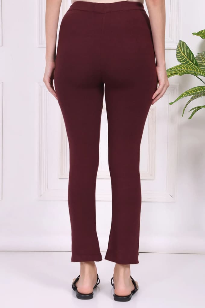 Maroon Solid Blend Ankle Length Slim Fit Straight Pants — photo 4