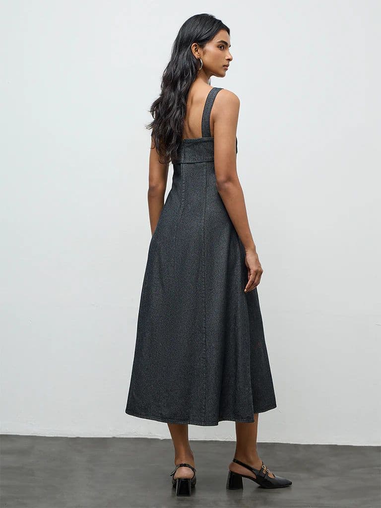 LOV Dark Grey Denim A-Line Dress — photo 4