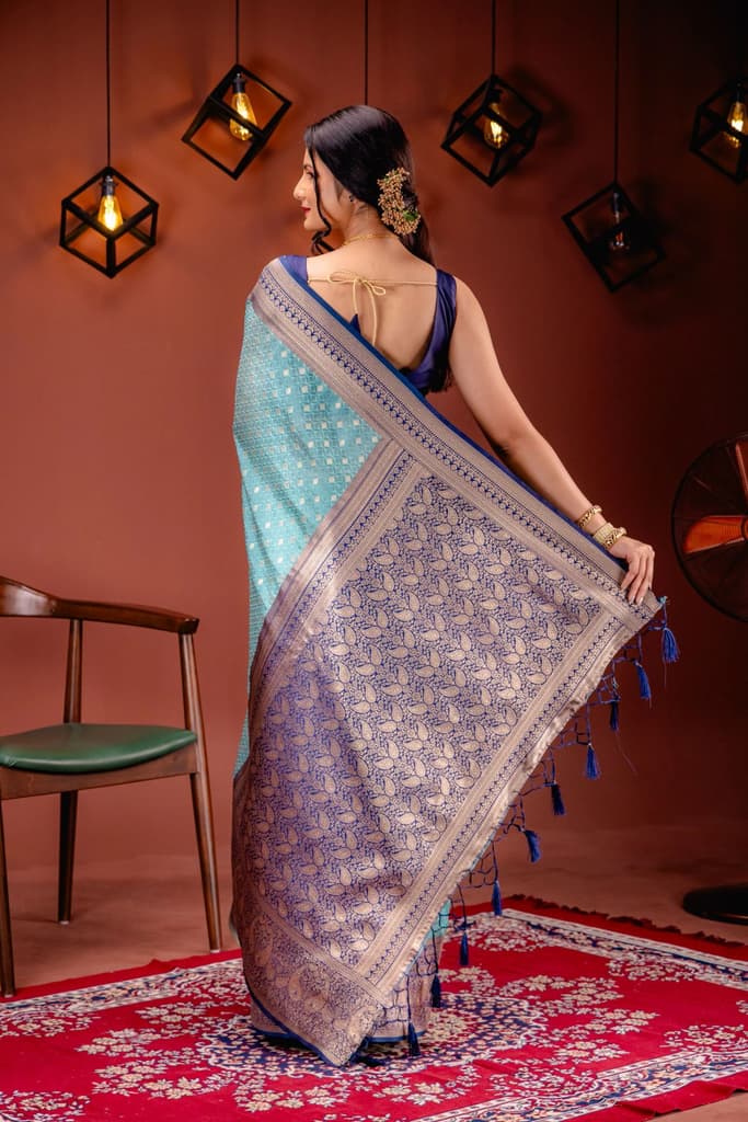 Mimosa Women's Woven Design Kanjivaram Style Art Silk Saree With Blouse Piece : SA00001612RMFREE — photo 6