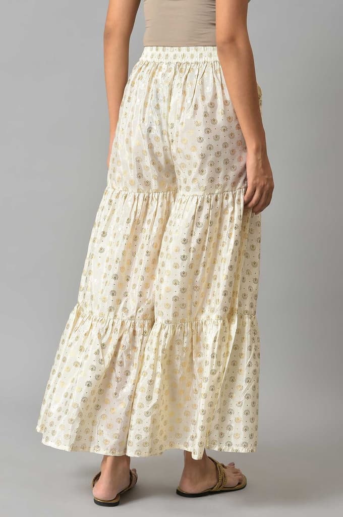 White Floral Printed Flared Silk Palazzo With Elasticated Waist — photo 2