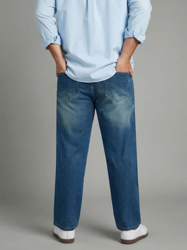 Plus Men's Light Blue Relaxed Fit Washed Denim Jeans Non-Stretchable — photo 3