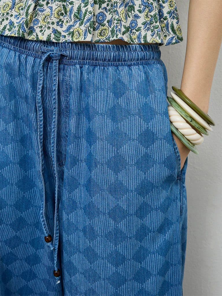 Bombay Paisley Blue Printed High-Rise Cotton-Blend Pants — photo 3