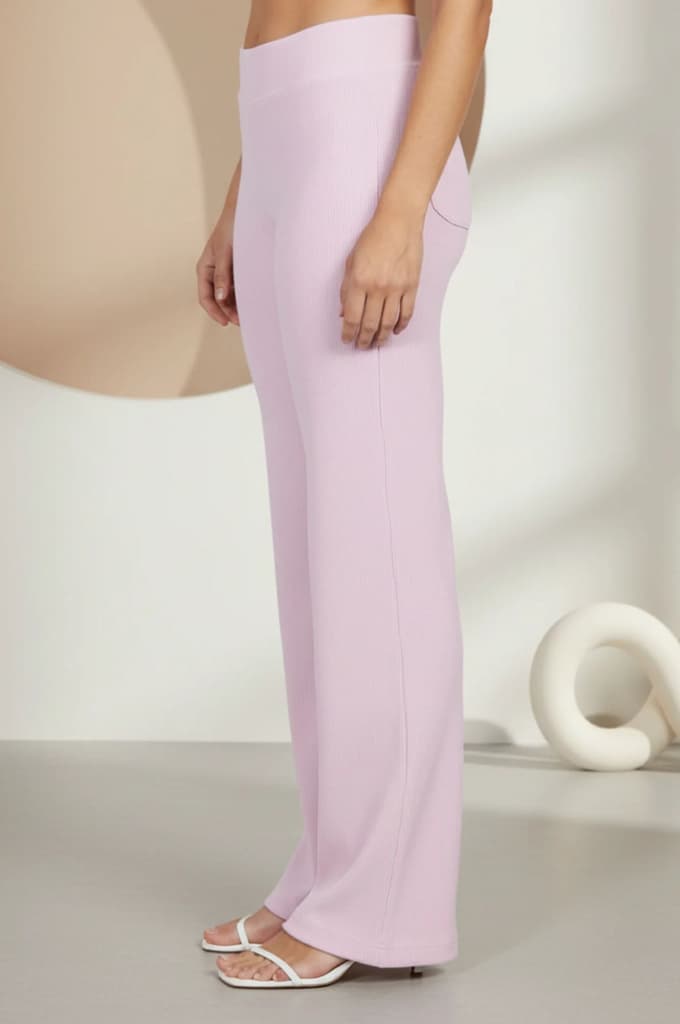 Pink Solid Corduroy Wide Leg High Rise Palazzo — photo 3