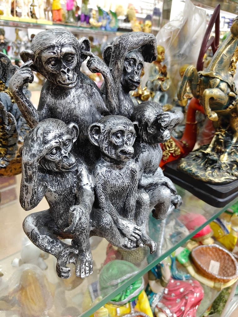 Silver Monkey Statue | Decorative | Metal | Silver