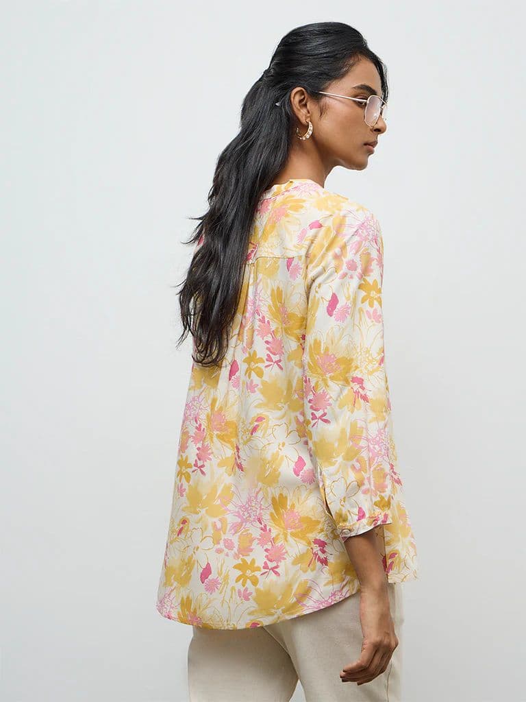Utsa Yellow Floral Design Tunic — photo 4