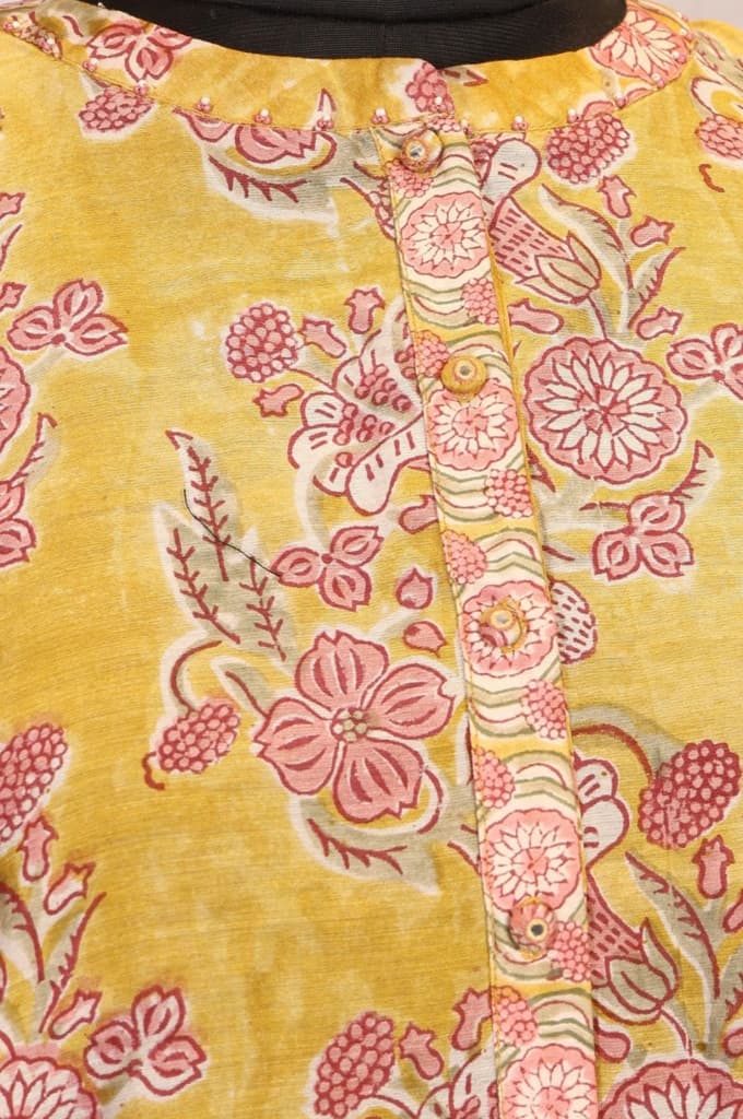 Yellow Floral Printed Cotton Blend Straight Top — photo 2