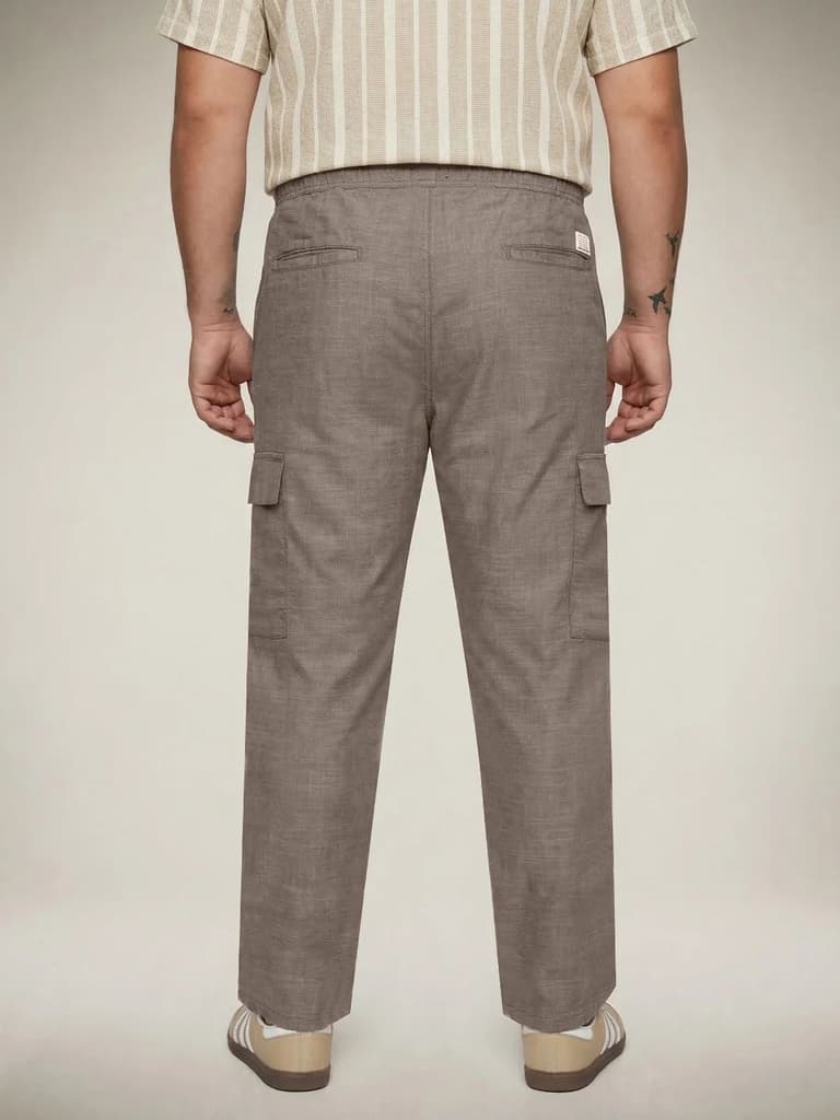 Plus Men's Light Khaki Straight Fit Linen Cargo Pants with 6 Pockets — photo 3