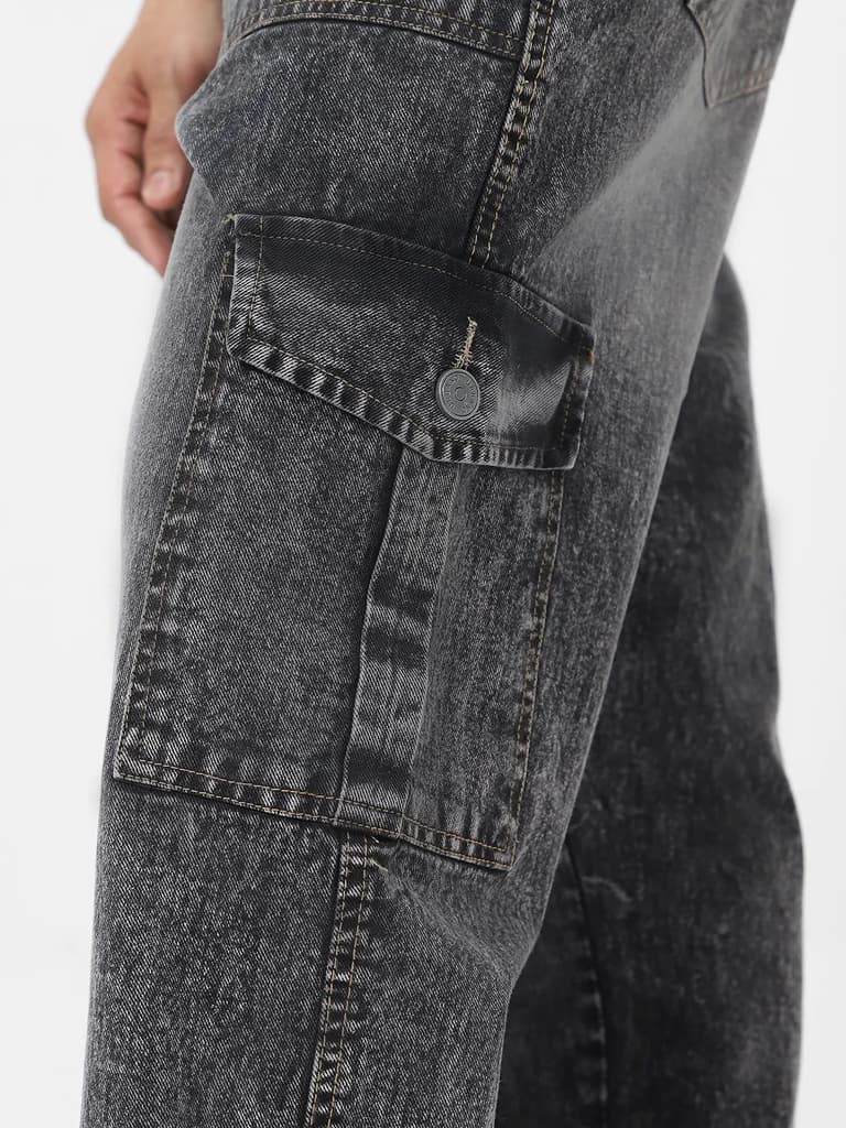 Men's Grey Loose Fit Cargo Jeans With 6 Pockets Non Stretchable — photo 5