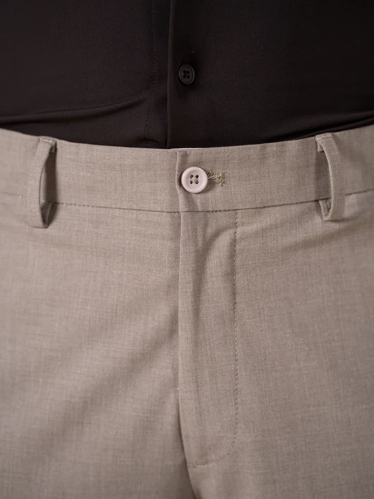 Whispering Khaki Melange Stretch Formal Pants