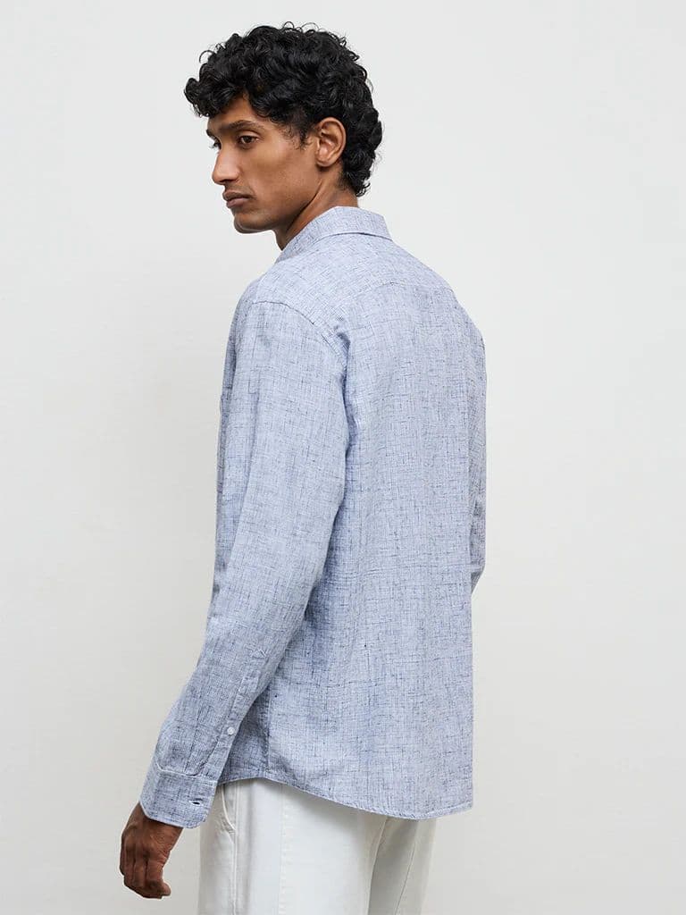 WES Casuals Navy Checks-Textured Relaxed-Fit Cotton-Blend Shirt — photo 4