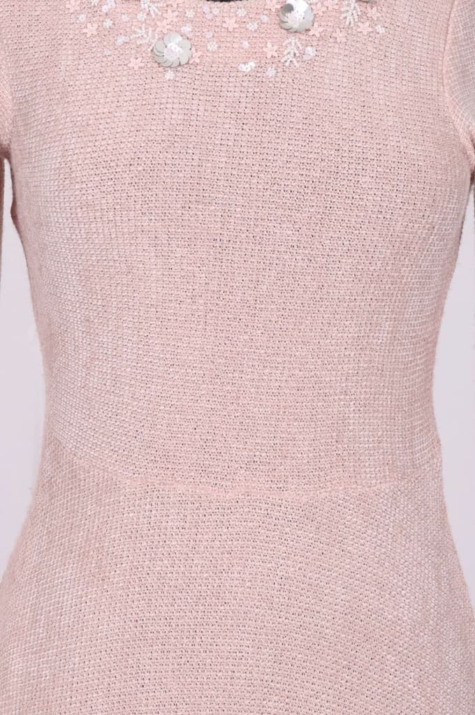Pink Solid Sequins A-line Winter Dress — photo 2