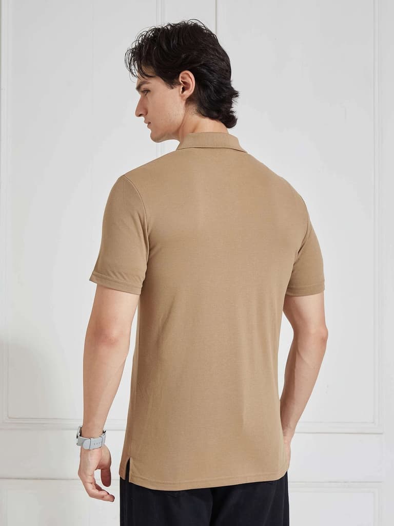 Men's Brown Solid Polo Collar T-Shirt — photo 6