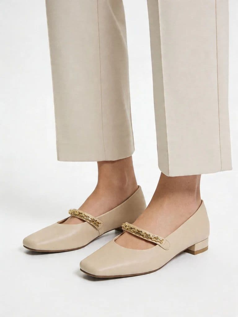 LUNA BLU Ivory Chain Detail Mary Jane Shoes