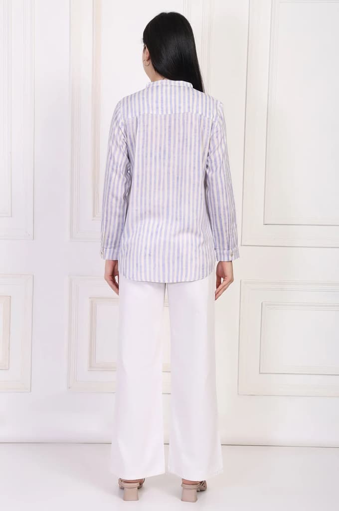 White Striped Printed Thread Embroidered Straight Top — photo 5