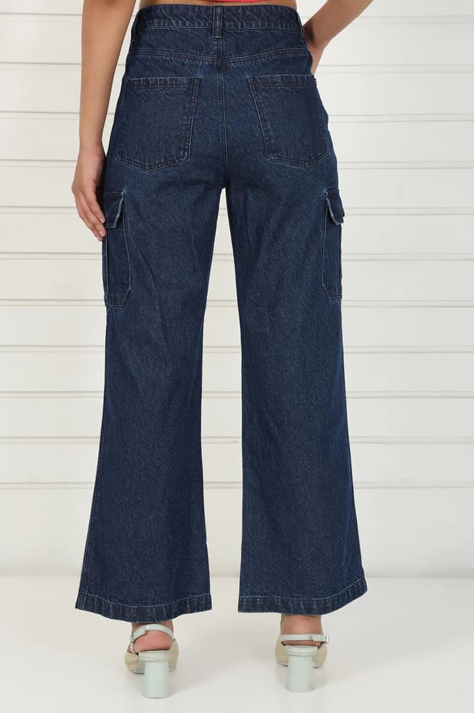 Blue Denim Mid Rise Ankle Length Flared Pants with YKK Zipper — photo 4