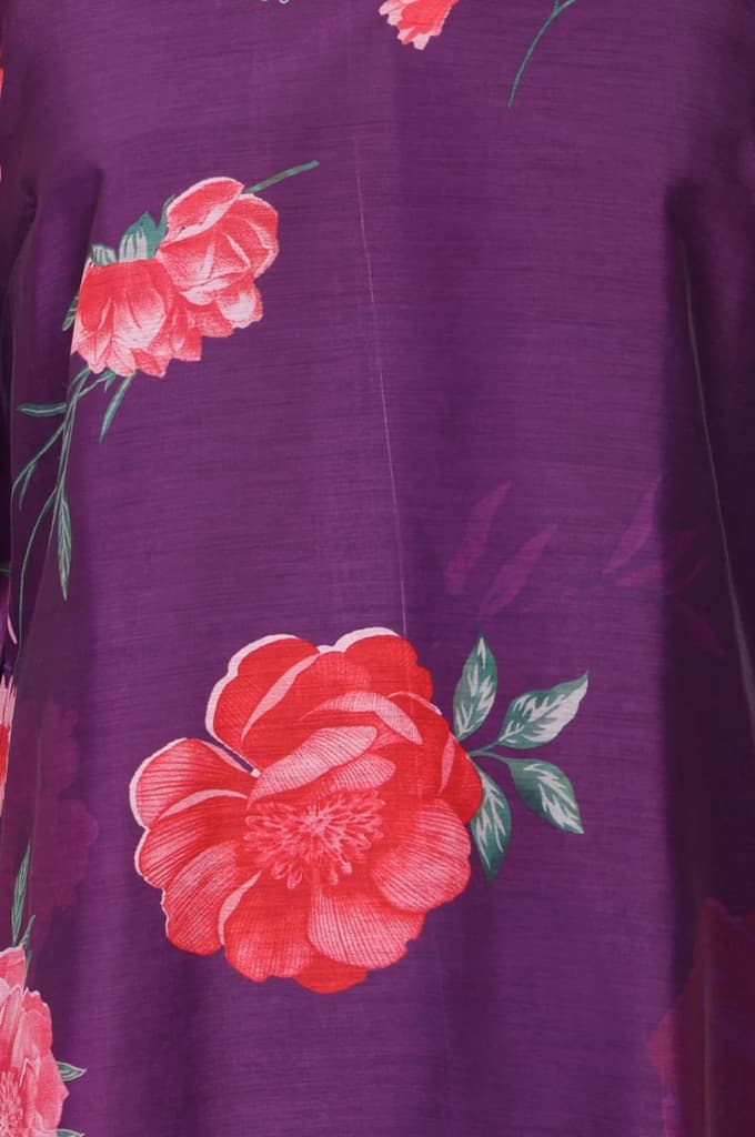 Purple Floral Printed Chanderi Straight Kurta — photo 2