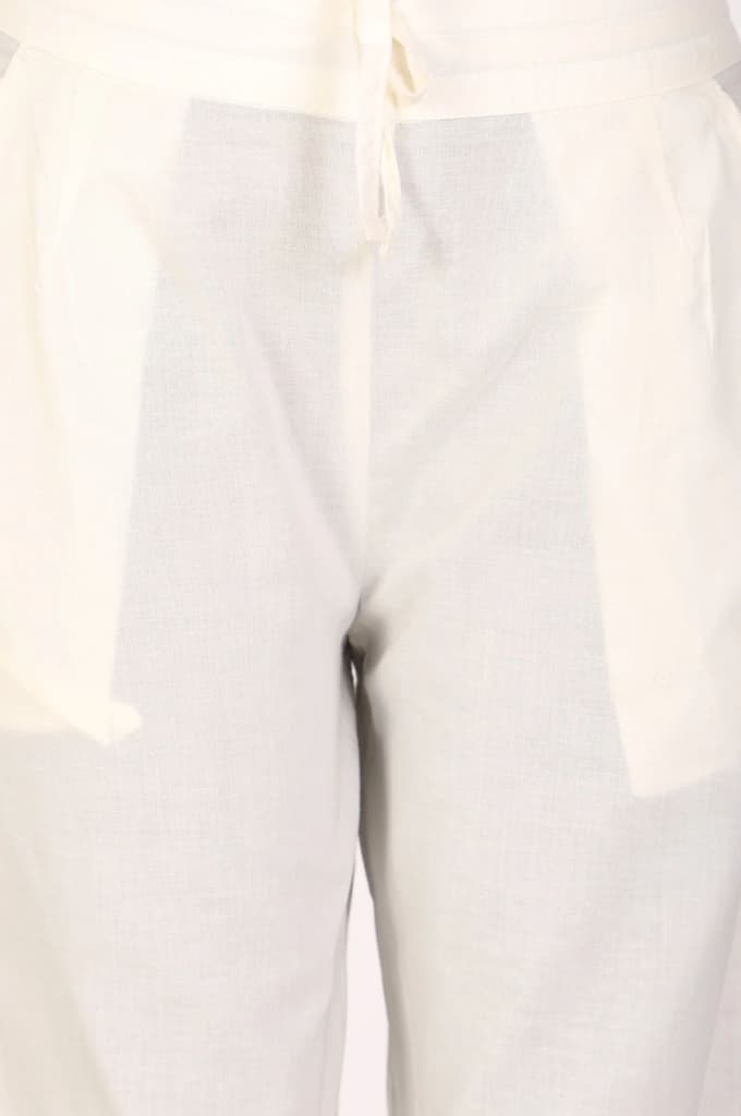 Off-White Solid Lace Pure Cotton Ankle Length Straight Pants — photo 3