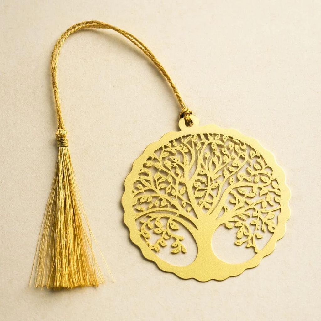 Tree of Life Metal Bookmark with Golden Tassel – Elegant Metallic Reading Companion — photo 2