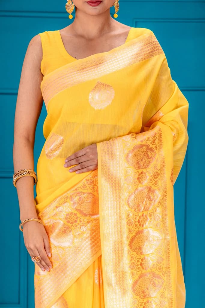 Mimosa Women's Woven Design Banarasi Style Art Silk Saree With Blouse Piece : SA00001754GDFREE — photo 3