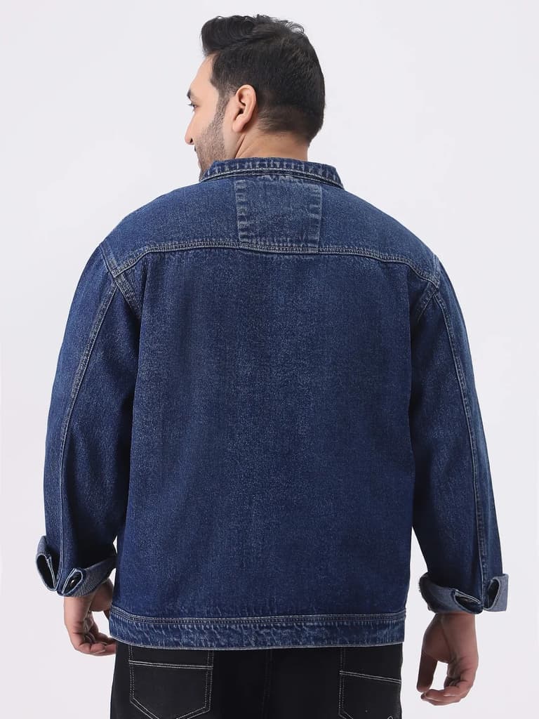 Plus Men's Blue Relaxed Fit Full Sleeve Utility Denim Jacket — photo 4
