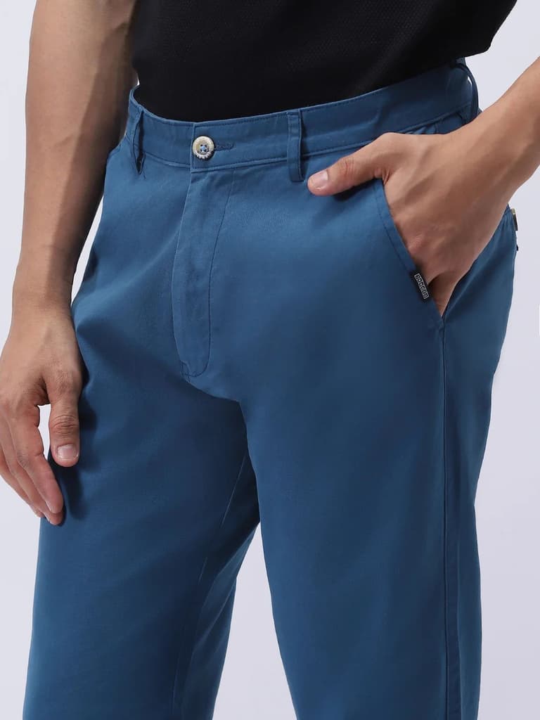 Men's Royal Blue Cotton Regular Fit Casual Chinos Trousers Stretch — photo 6