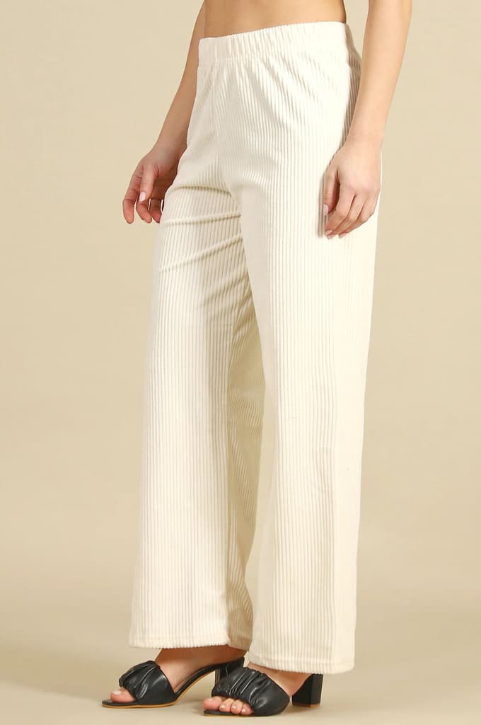 Cream Solid Straight Fit Cotton Pants — photo 4
