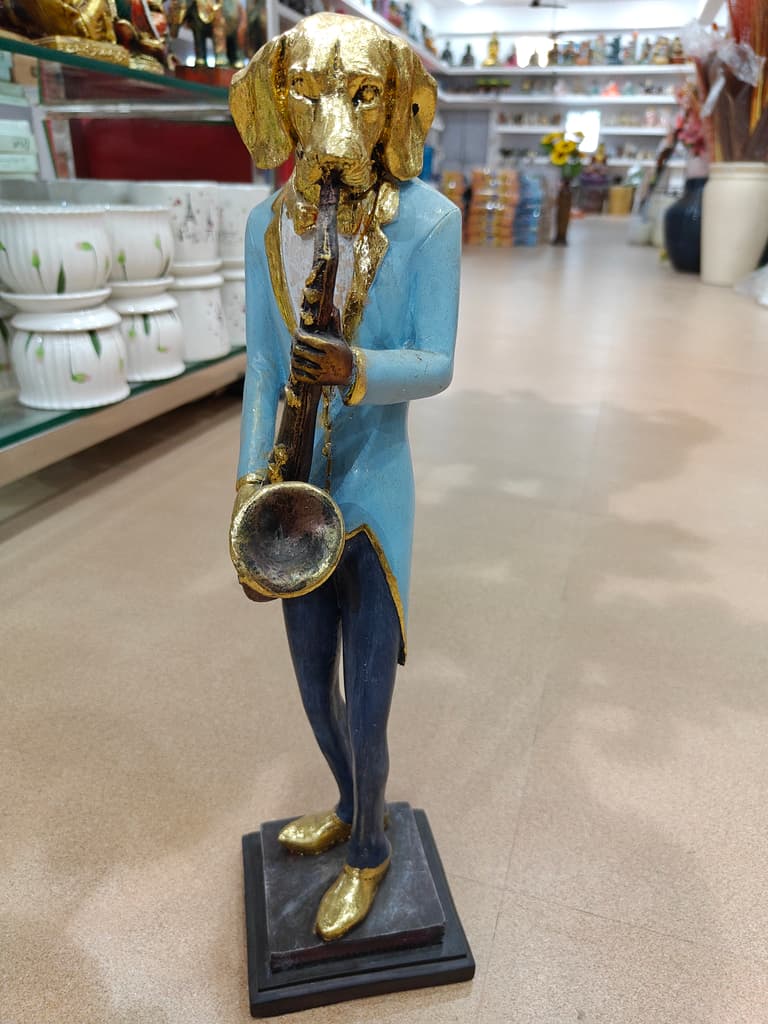 Gold Trumpet Statue | Musical Instrument | Gold | Blue