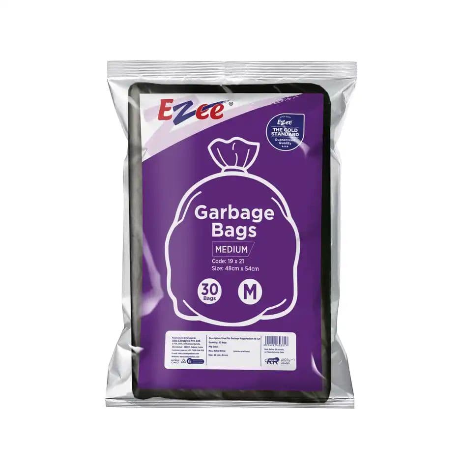 Ezee Flat Garbage Bags Medium Black | 19 x 21 Inch