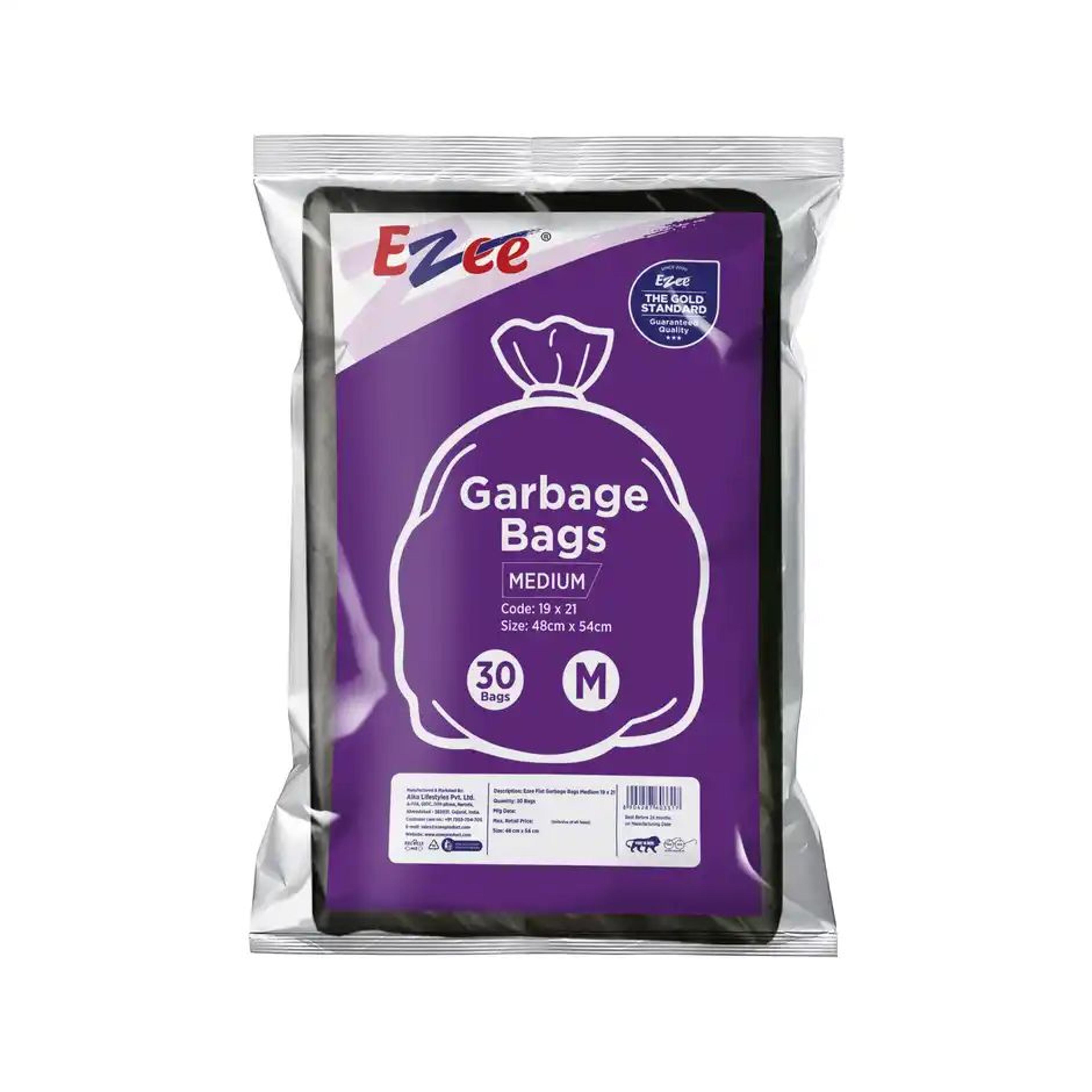 Ezee Flat Garbage Bags Medium Black | 19 x 21 Inch