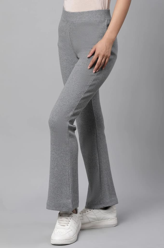 Grey Solid Flared Pants With Elasticated Waist — photo 2
