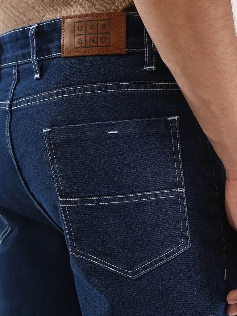 Men's Blue Straight Fit Washed Jeans Stretchable — photo 6