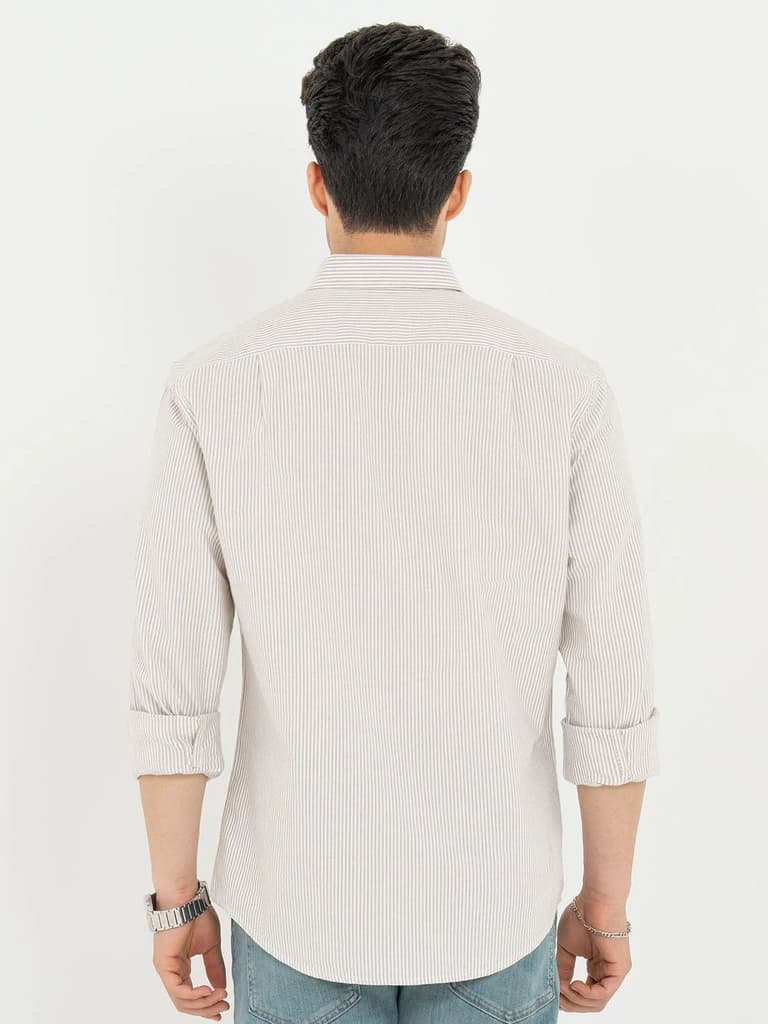 Shirts for Men in Tan | Striped Oxford Full Sleeve Casual Shirt — photo 3