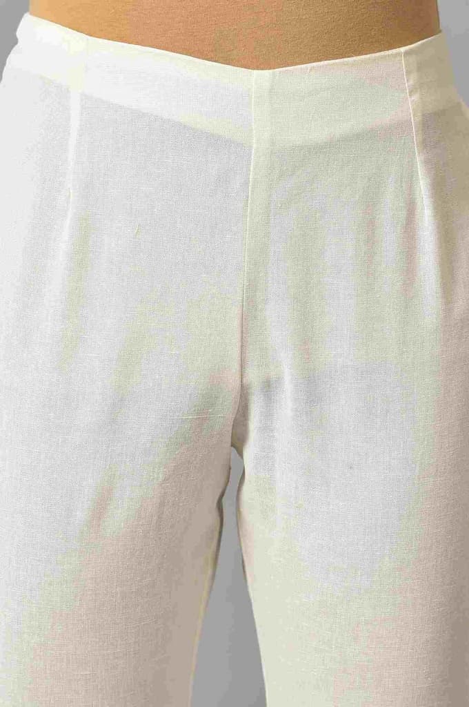 White Embroidered Cotton Flax Slim Pants — photo 6