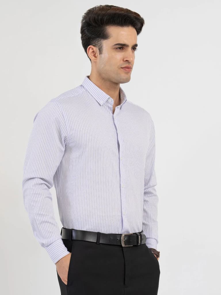 Shirts for Men in Blue | Dobby Stripe Full Sleeve Shirt — photo 6