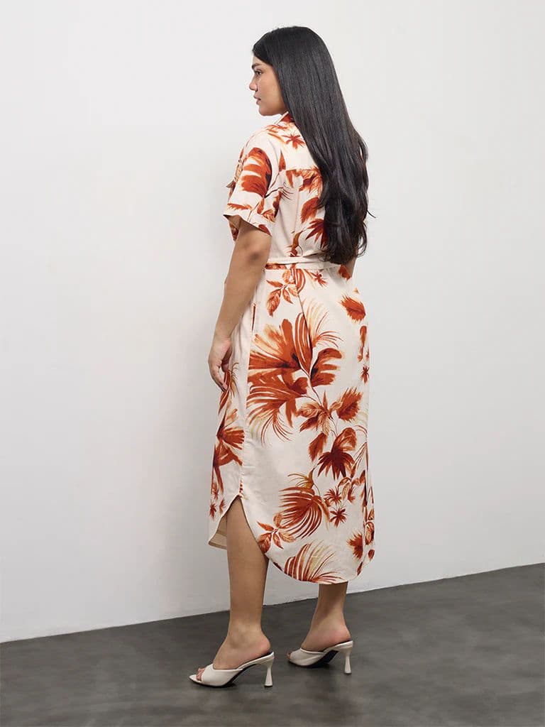 Gia Rust Botanical Printed Shirt Dress with Belt — photo 4