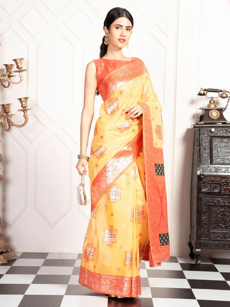 Mimosa Women's Woven Design Kanjivaram Style Art Silk Saree With Blouse Piece : SA00002072GDFREE — photo 5