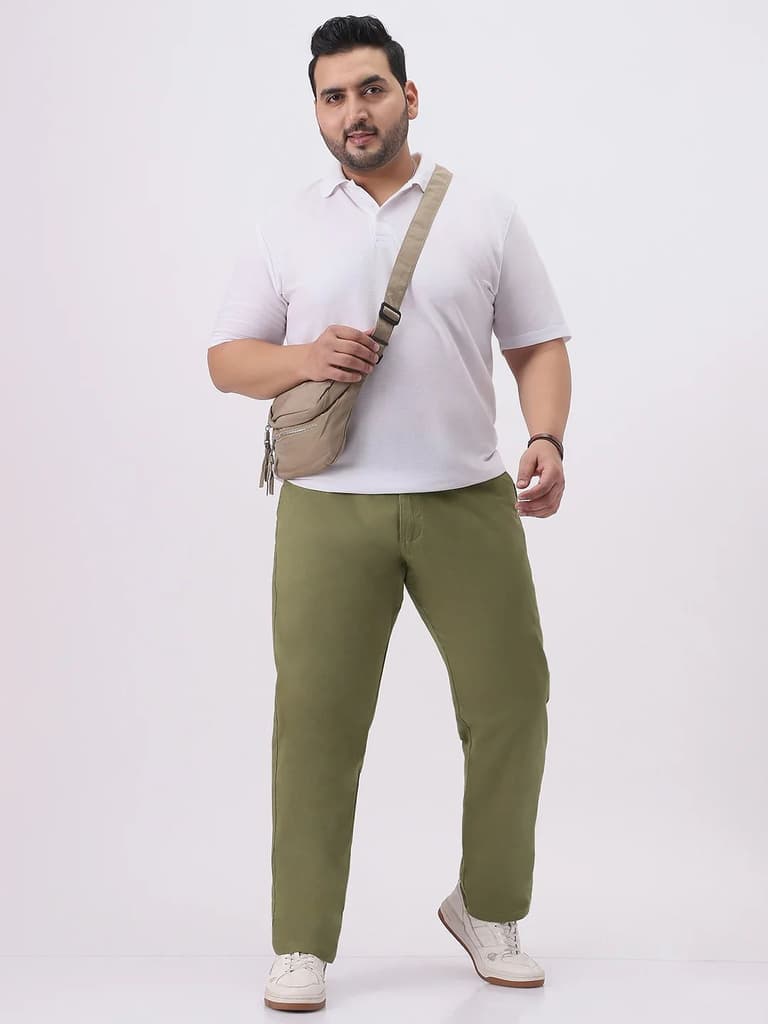 Plus Men's Light Olive Cotton Regular Fit Casual Chinos Trousers Stretch — photo 4